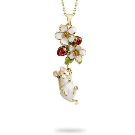 Bill Skinner Strawberry & Hanging Mouse Pendant Necklace - Gold