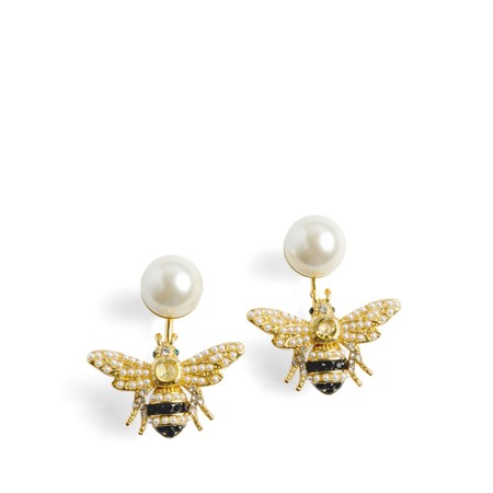 Bill Skinner Bejewelled Bee Pearl Earring - Gold