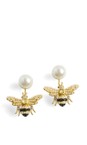 Bill Skinner Gold Bejewelled Bee Pearl Earring  