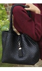 Luella Grey Black  Saskia Large Black Woven Tote  