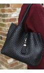 Luella Grey Black  Saskia Large Black Woven Tote  