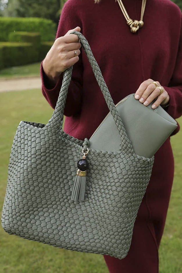 Luella Grey Saskia Large Khaki Woven Tote Khaki