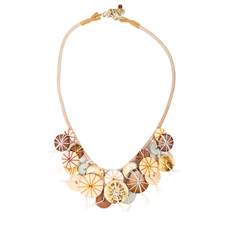 Suzie Blue Disc & thread Cluster Necklace - Beige