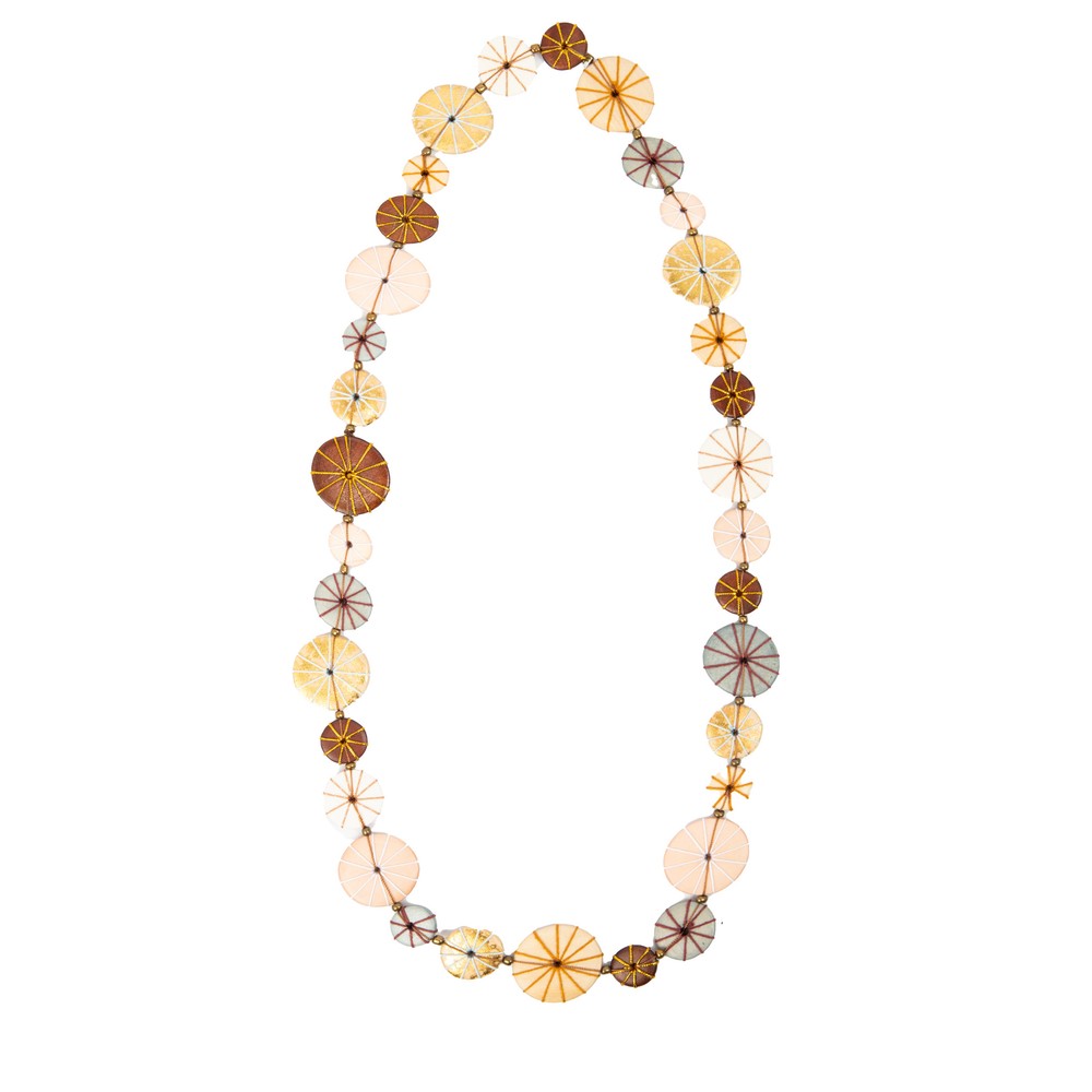 Suzie Blue Wooden Disc & Thread Necklace Natural