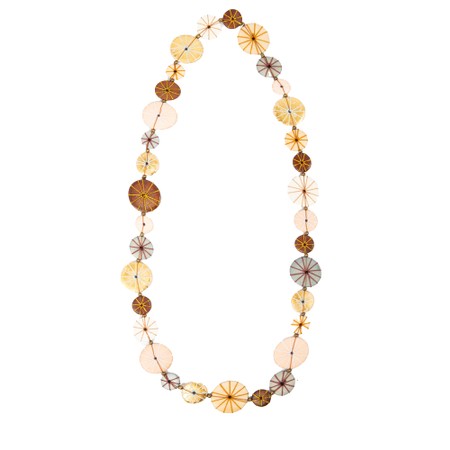 Suzie Blue Wooden Disc & Thread Necklace - Beige