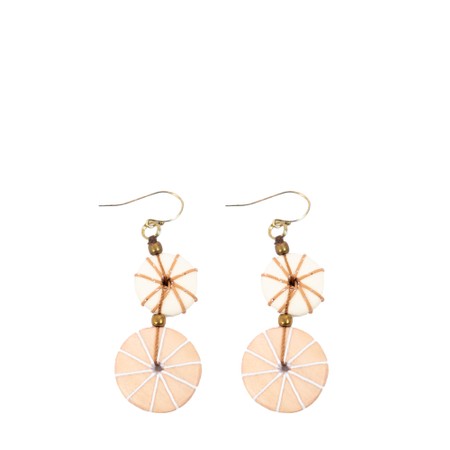 Suzie Blue Wooden Disc & Thread Earring - Beige