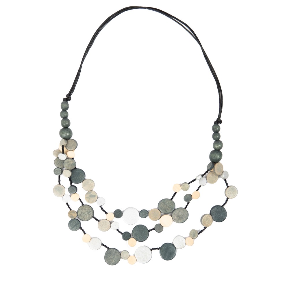 Suzie Blue Triple Strand Disc Necklace Grey