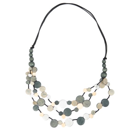 Suzie Blue Triple Strand Disc Necklace - Grey