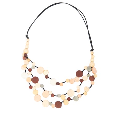 Suzie Blue Triple Strand Disc Necklace - Beige