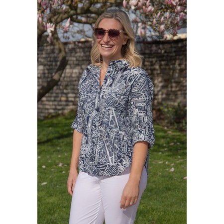 Orientique Aksharay Navy Print Shirt - Blue