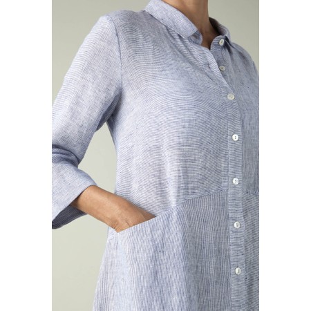 Sahara Linen Ticking Stripe Shirt Dress - Blue