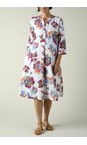 Sahara White / Multi Botanical Floral Linen Flare Dress  