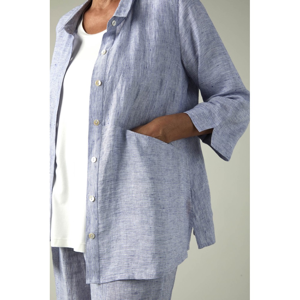 Sahara Linen Ticking Stripe Shirt Blueberry / White