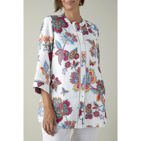 Sahara Botanical Floral Linen Flare Shirt - White