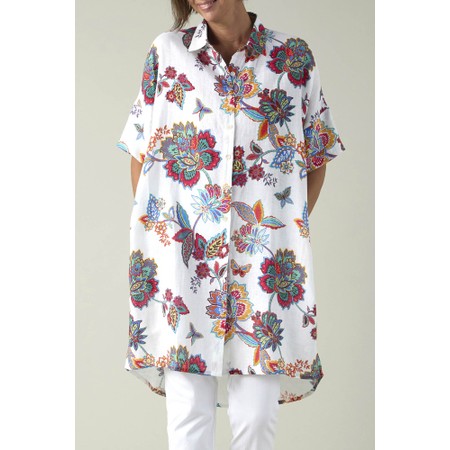 Sahara Botanical Floral Linen Long Shirt - White