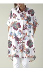 Sahara White / Multi Botanical Floral Linen Long Shirt  