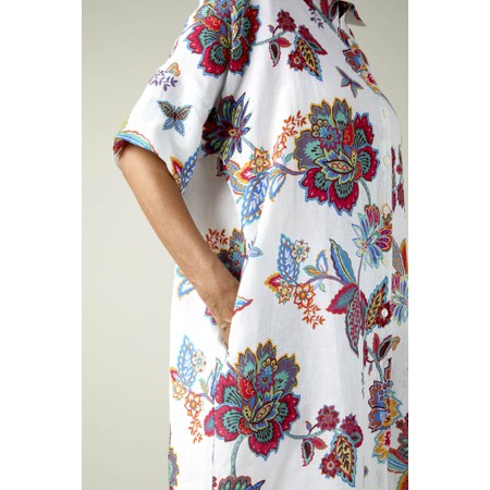 Sahara Botanical Floral Linen Long Shirt - White
