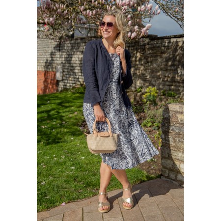 Orientique Aksharay Navy Print Pockets Dress - Blue