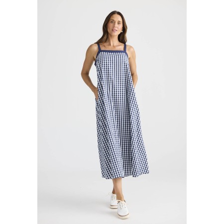Brave & True Erica Navy Gingham Strap Dress - Blue