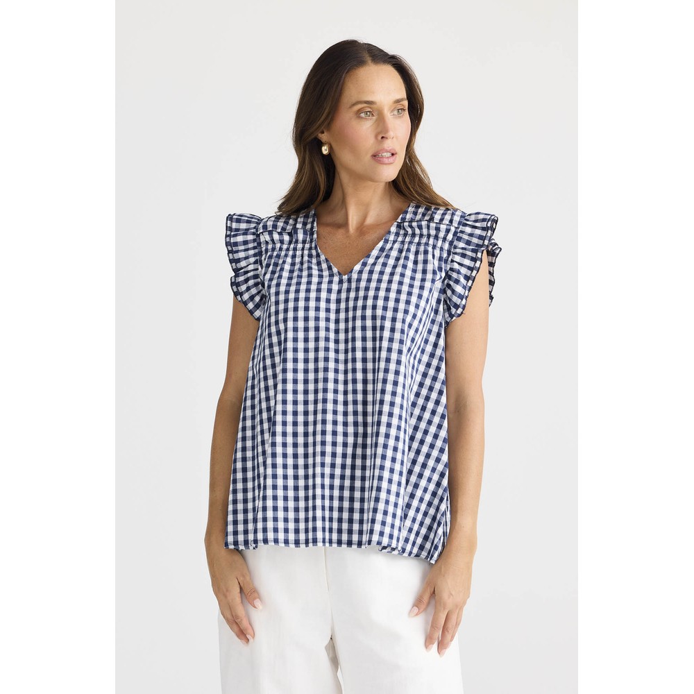 Brave & True Paz Navy Gingham Top Navy Gingham