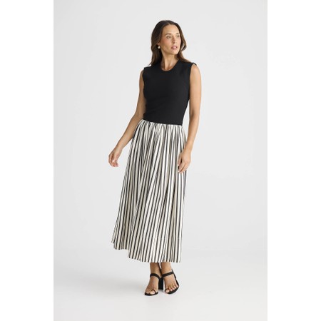 Brave & True Daphne Rib White & Black Stripe Maxi Dress - Black