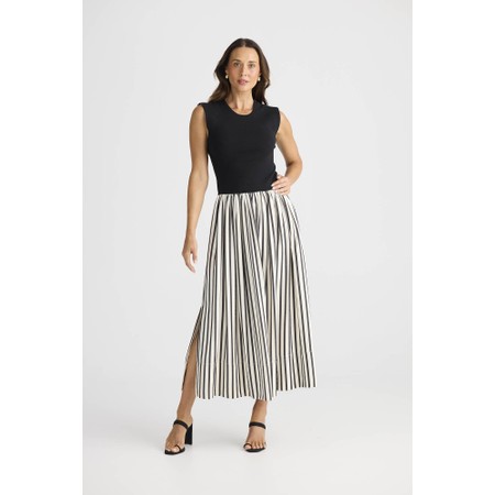 Brave & True Daphne Rib White & Black Stripe Maxi Dress - Black