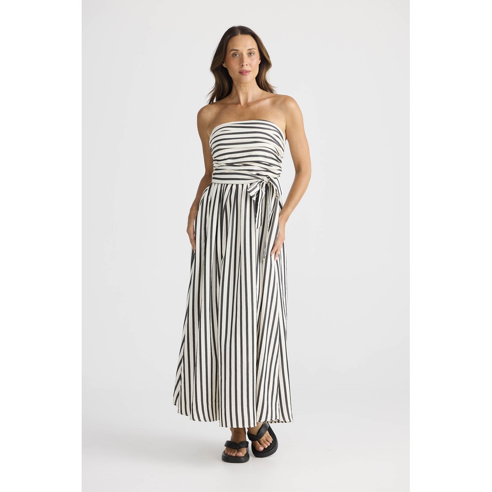 Brave & True Avalon Textured Black Stripe Maxi Dress Black Stripe