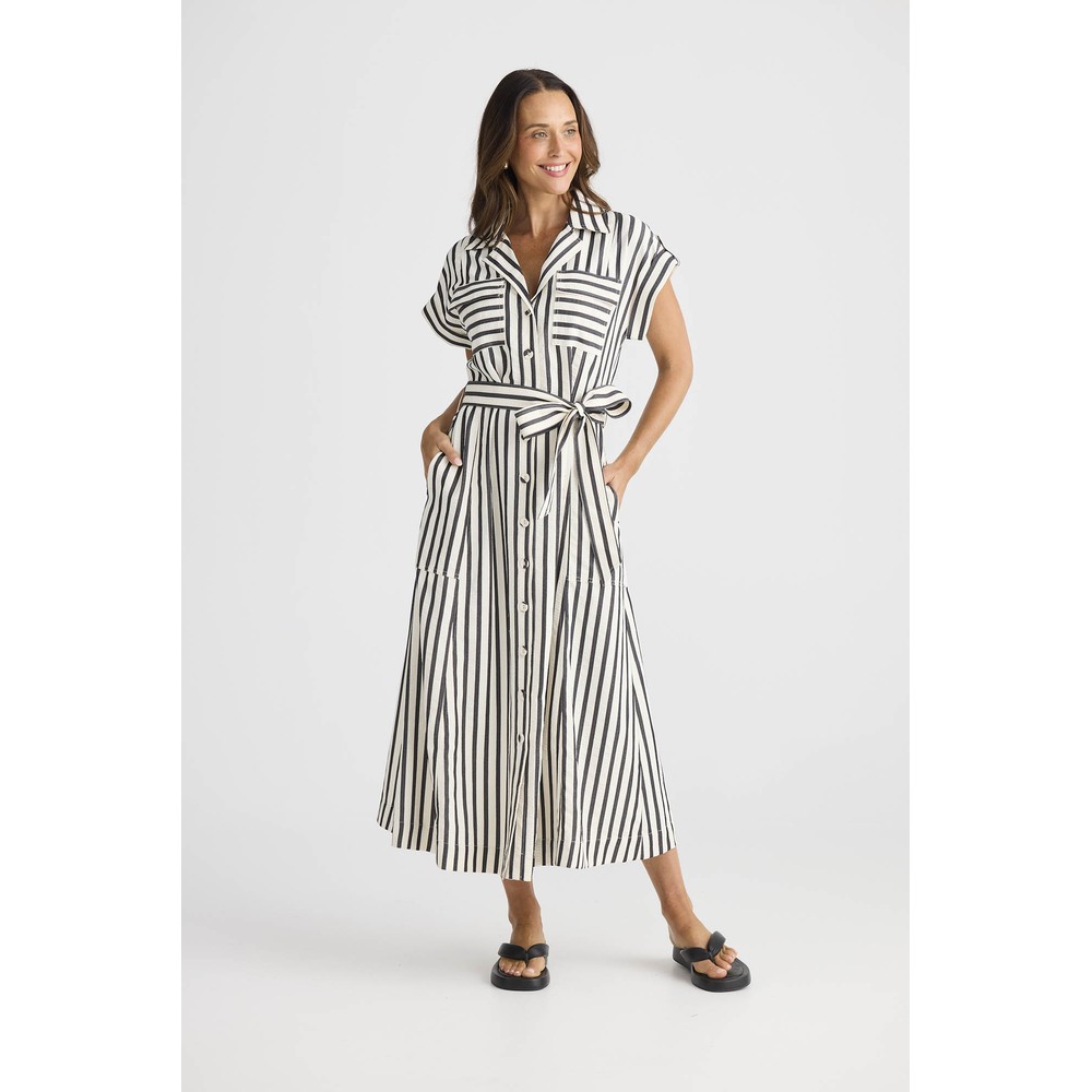 Brave & True Portia Black Stripe Shirt Dress Black Stripe