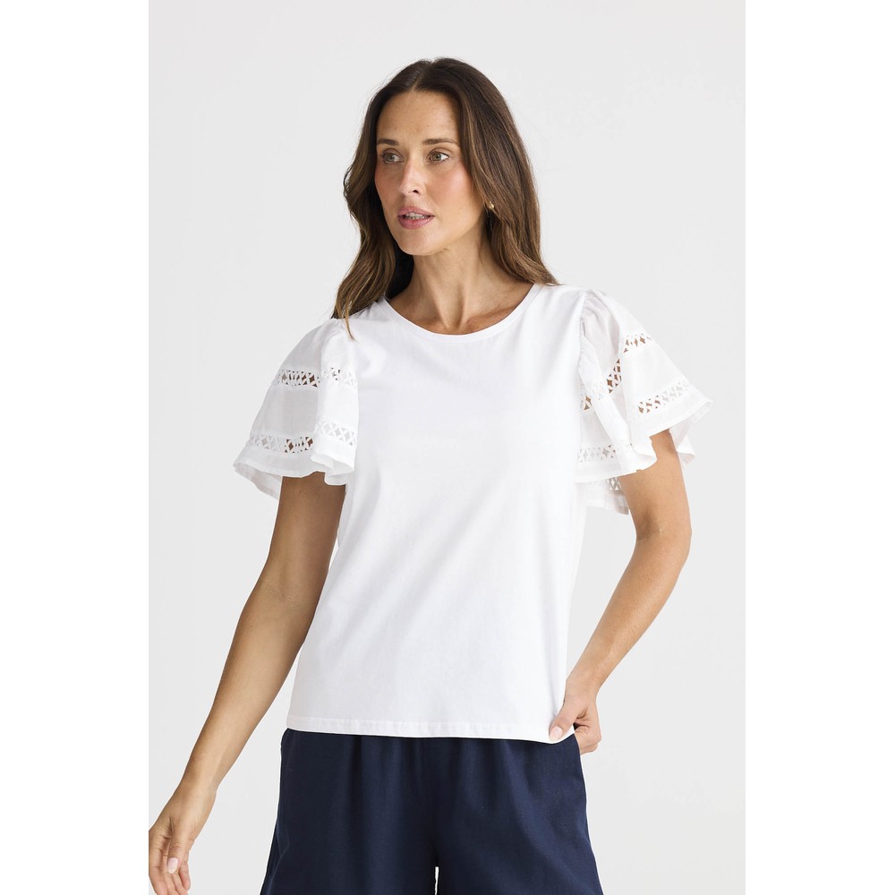 Brave & True Chloe White Ruffle Sleeve Tee White 