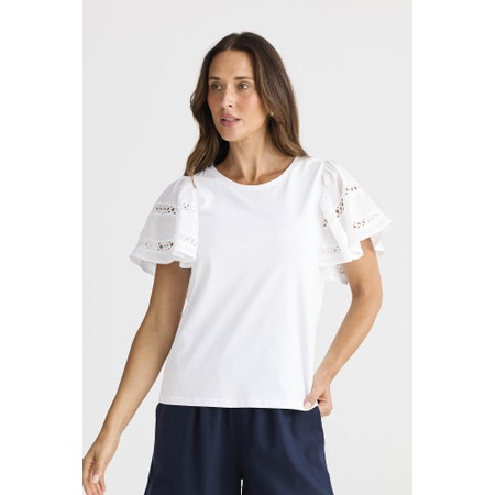 Brave & True Chloe White Ruffle Sleeve Tee - White