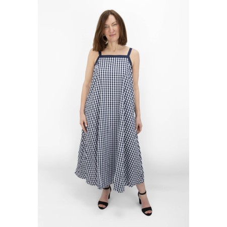 Brave & True Erica Navy Gingham Strap Dress - Blue