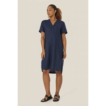 Masai Clothing MaNareela Navy Solid Linen Dress - Blue