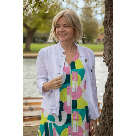 Amazing Woman Katia White Front Pocket Short Linen Jacket - White