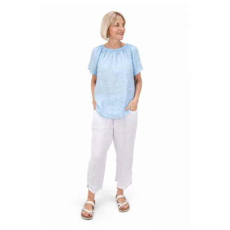 Amazing Woman Ellie Ice Blue Linen Top - Blue