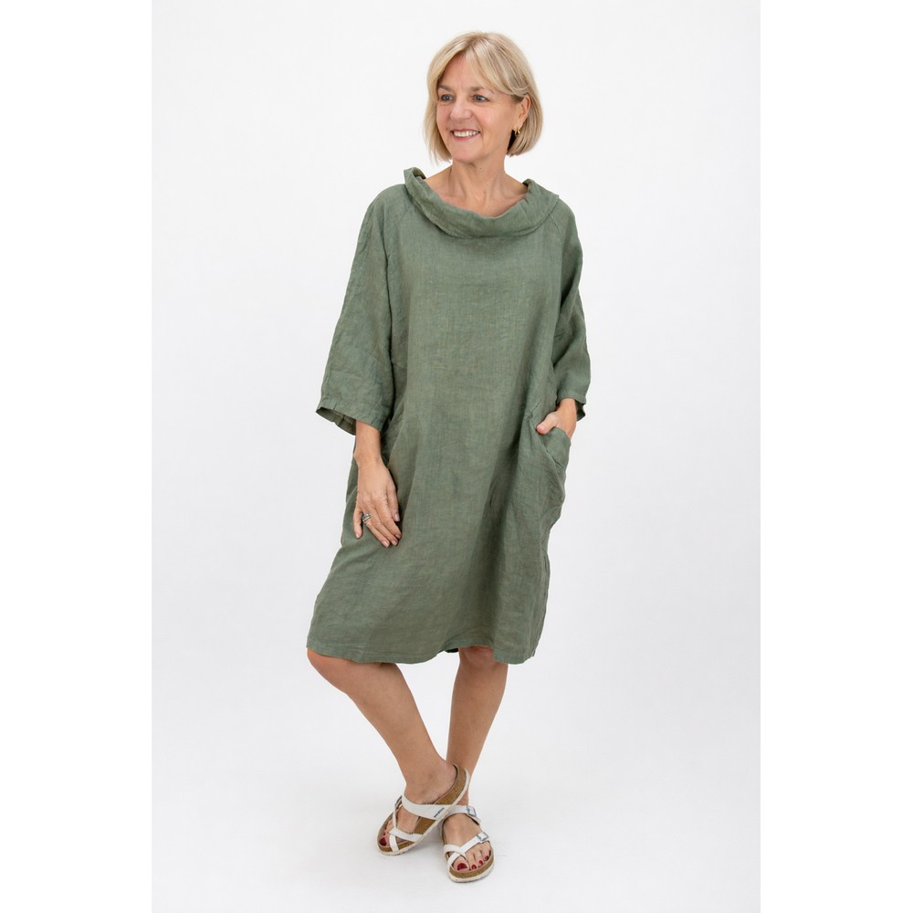 Amazing Woman Celine Khaki Linen Dress Khaki