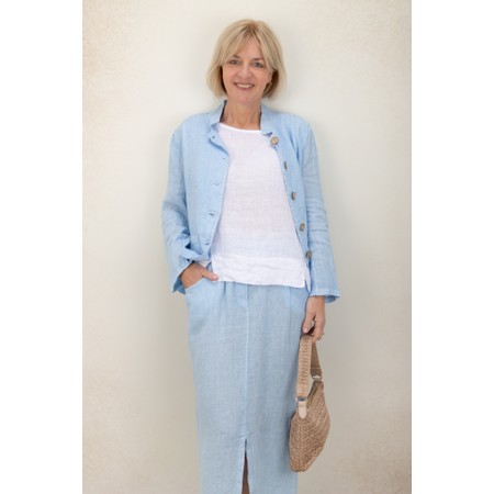 Amazing Woman Katia Ice Blue Front Pocket Short Linen Jacket - Blue