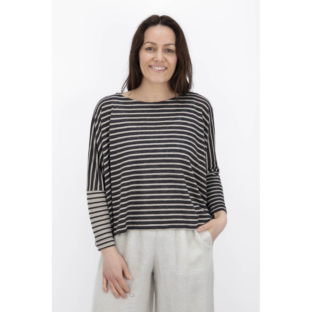 Mama B Ki Cropped Antracite Stripe Knit Top Antracite