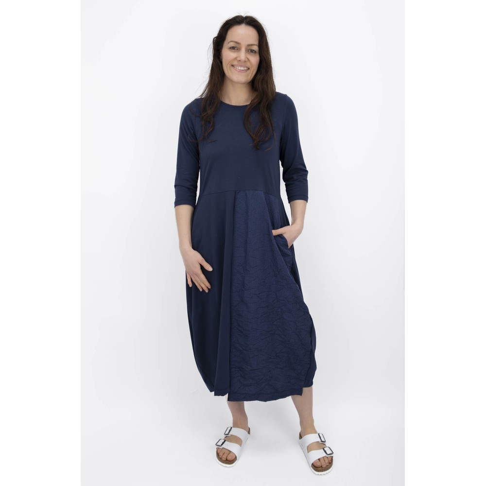 Mama B Denso Blu Contrast Crush Dress Blu