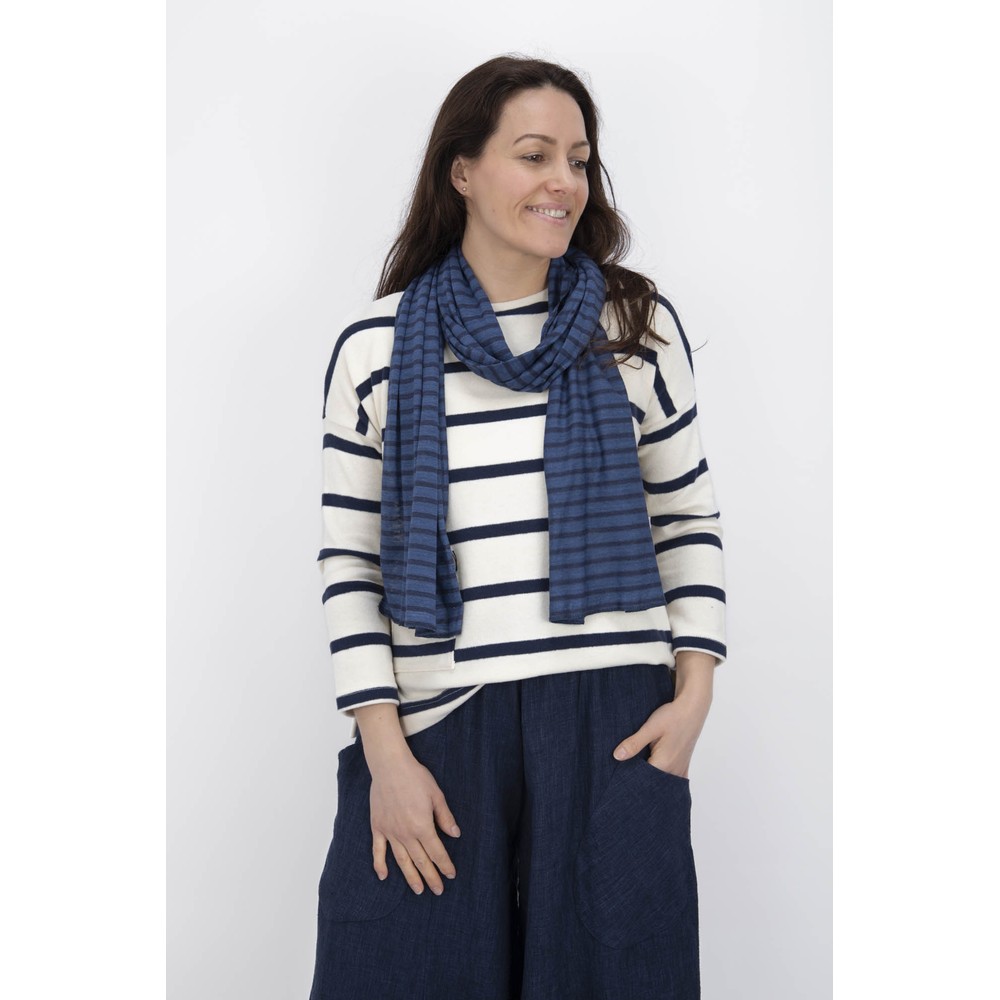 Mama B Lumpa Blu Thin Stripe Linen Scarves Blu Thin