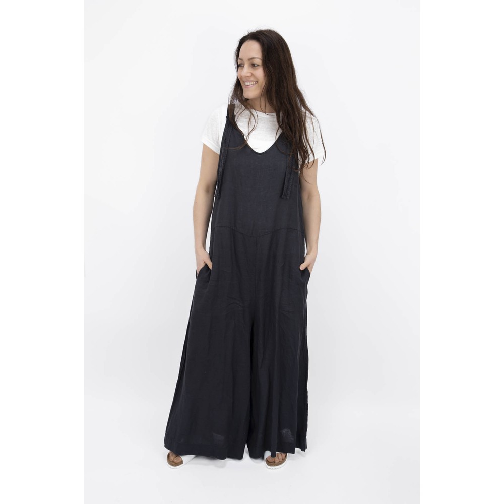 Mama B Finet L Plain Linen Jumpsuit Antracite