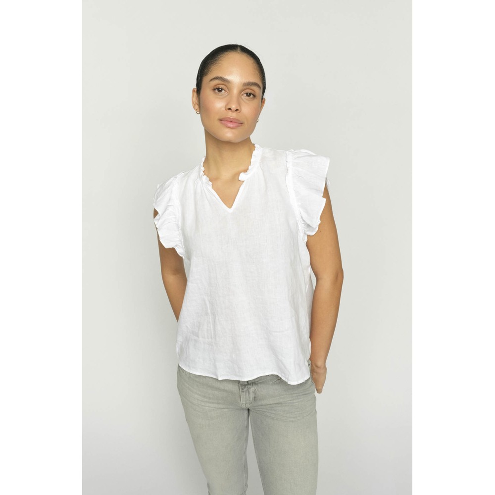 Mos Mosh Tea Linen White Blouse Top 101 White