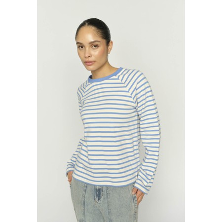 Mos Mosh Lidy O-Long Sleeve Ultramarine Striped Top - Blue