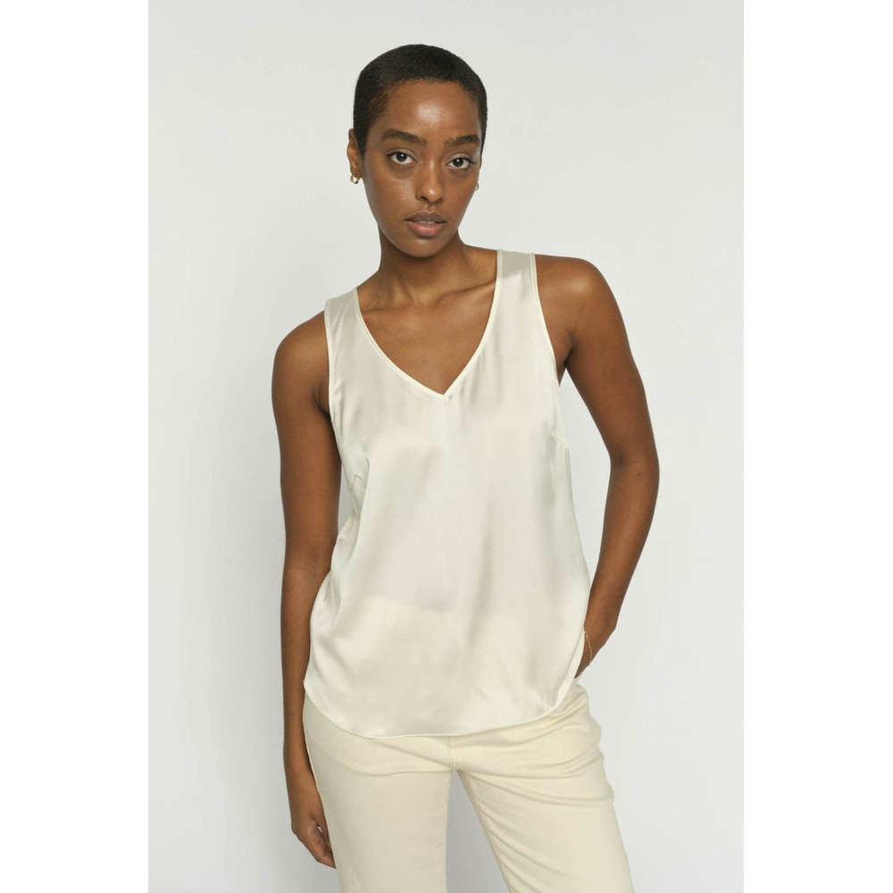 Mos Mosh Astrid V-Neck Ecru Silk Tank Top 180 Ecru