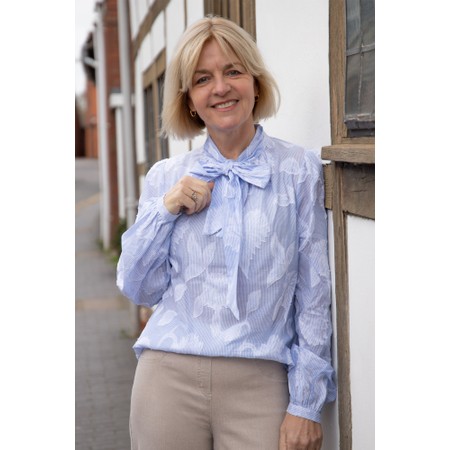 Masai Clothing MaBellindra Striped Jacquard Pussy Bow Blouse - Blue