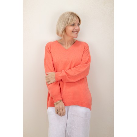 Amazing Woman Penny Summer Orange Super Soft Knit V-Neck Jumper - Orange
