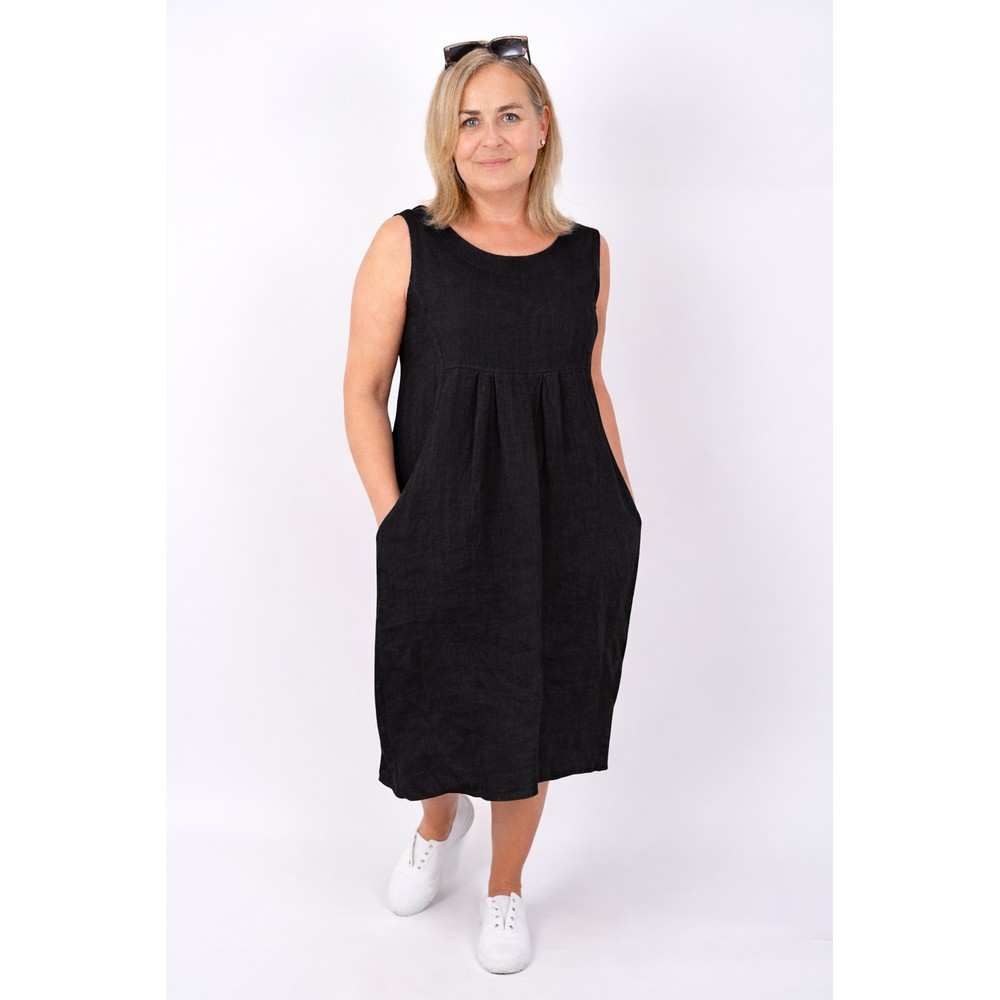 Amazing Woman Nerida Black Scoop Neck Linen Dress Black 