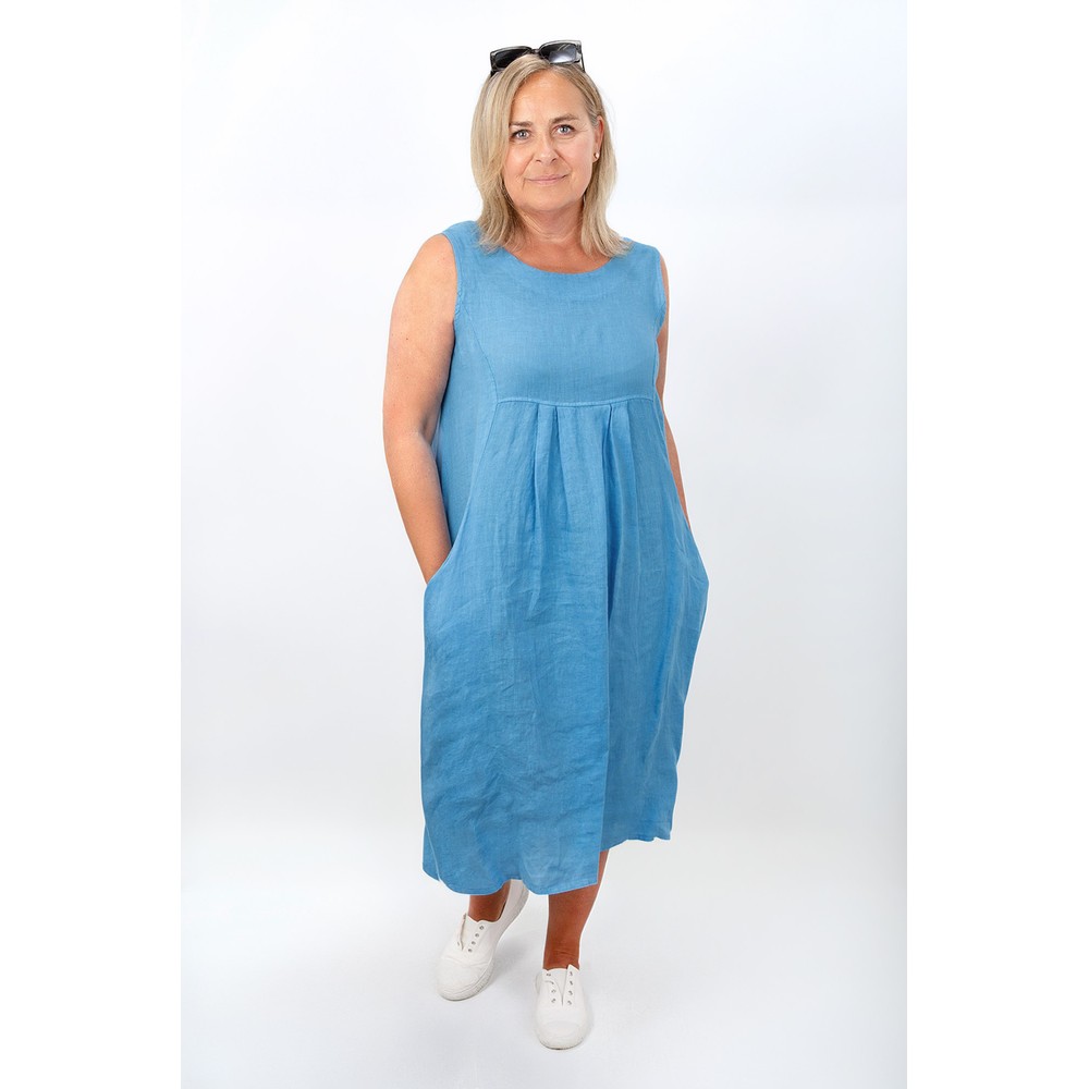 Amazing Woman Nerida Blue Scoop Neck Linen Dress Blue