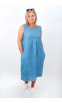 Amazing Woman Blue Nerida Blue Scoop Neck Linen Dress  