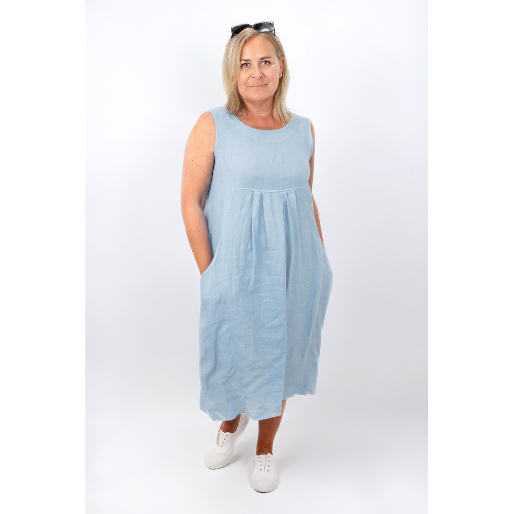 Amazing Woman Nerida Ice Blue Scoop Neck Linen Dress Ice Blue