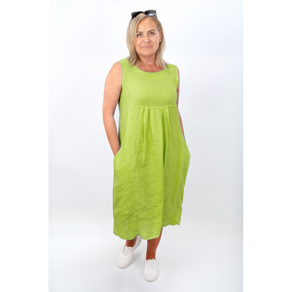 Amazing Woman Nerida Lime Scoop Neck Linen Dress Lime